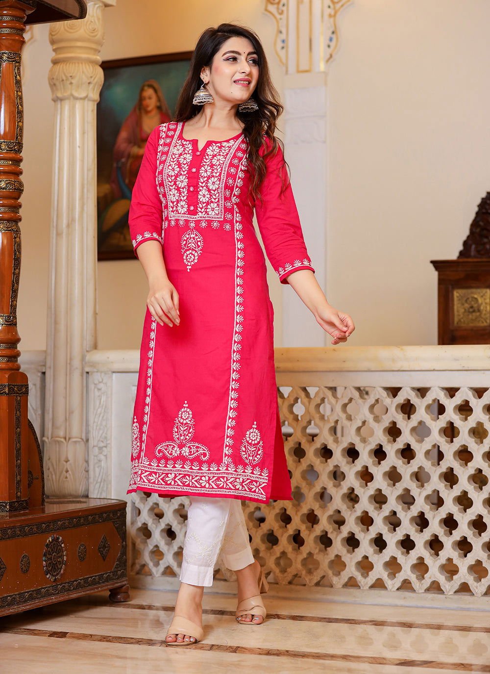 Pink_Hand_Embroidered_Lucknow_Chikankari_Kurta_Set_With_Dupatta_set_of_3_-_Kaajh_-_tag4_-1726295