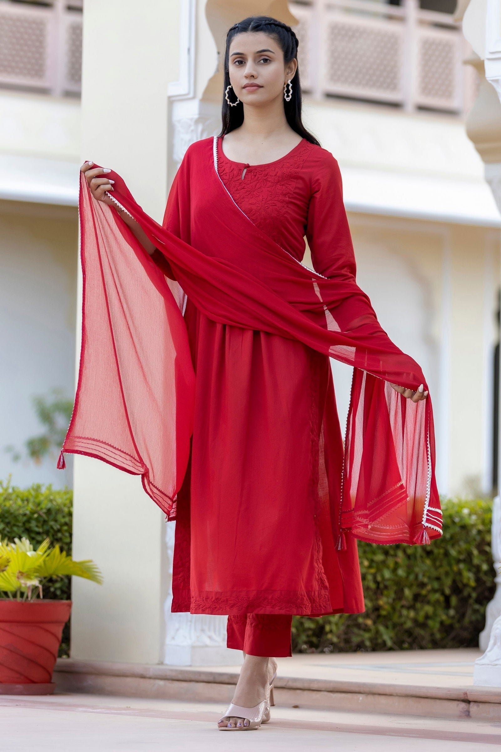 Red_Cotton_Lucknow_Chikankari_Suit_Set_set_of_3_-_Kaajh_-_tag4_-1727075