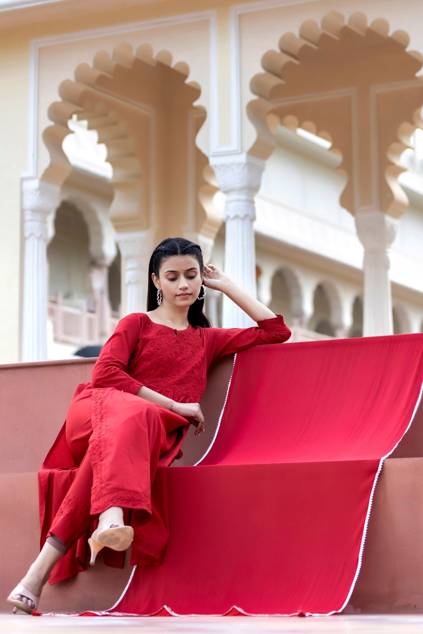 Red_Cotton_Lucknow_Chikankari_Suit_Set_set_of_3_-_Kaajh_-_tag4_-1727091