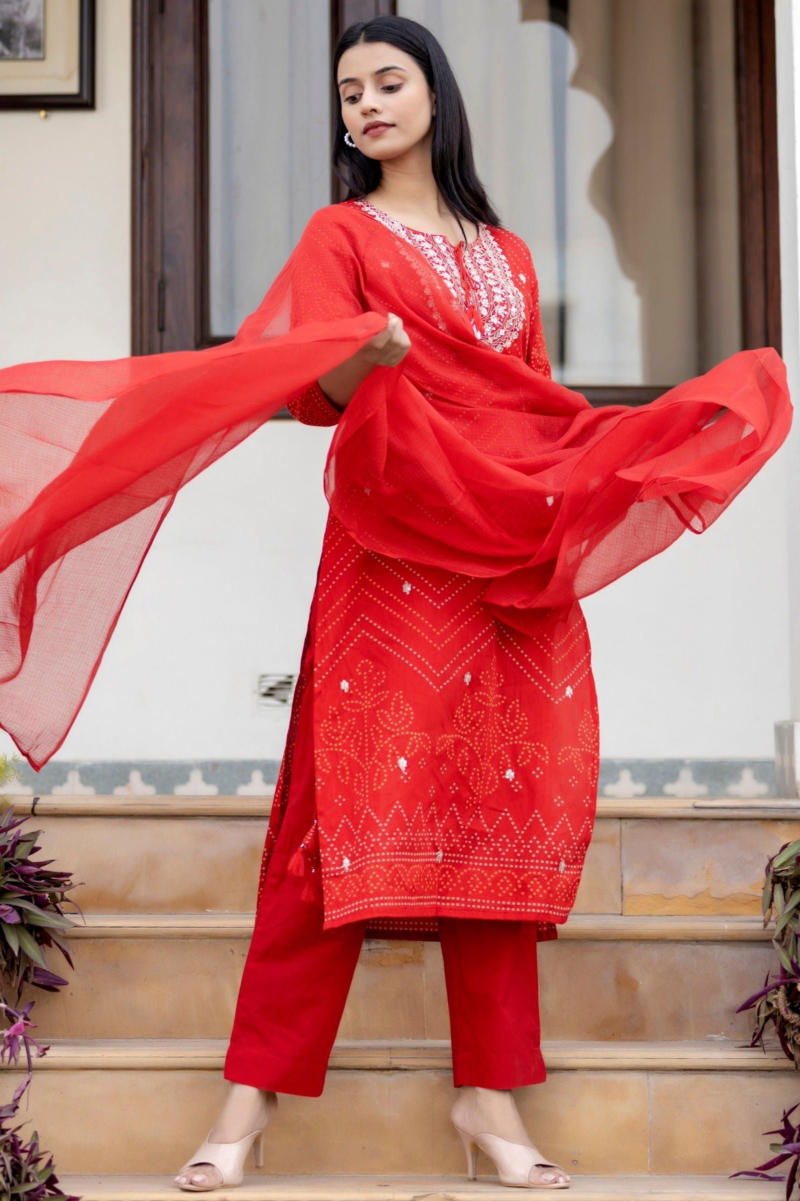 Red_Embroidered_Cotton_Kurta_Pant_Set_With_Dupatta_Set_Of_3_-_Kaajh_-_tag4_-1727181