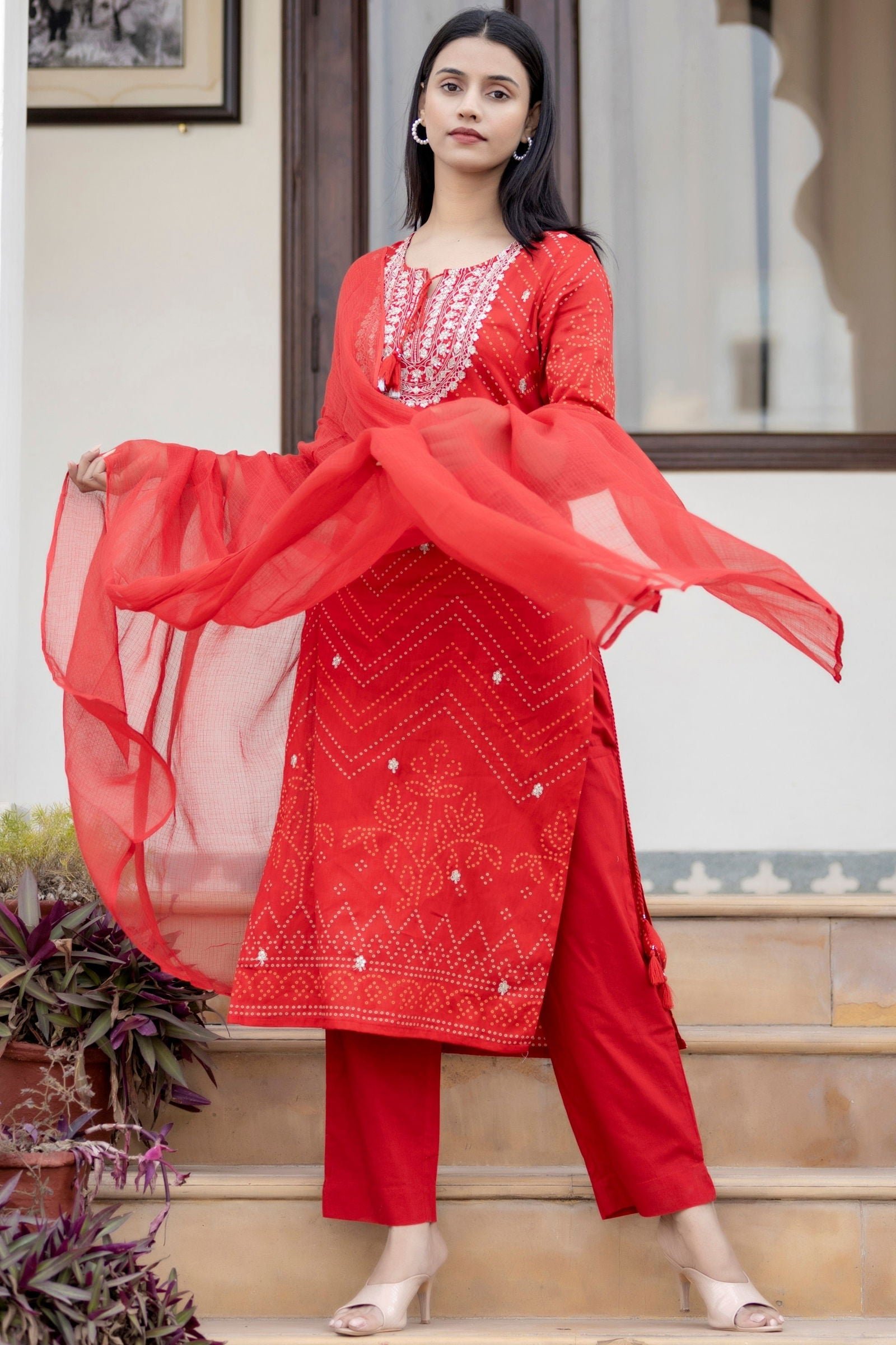 Red_Embroidered_Cotton_Kurta_Pant_Set_With_Dupatta_Set_Of_3_-_Kaajh_-_tag4_-1727183