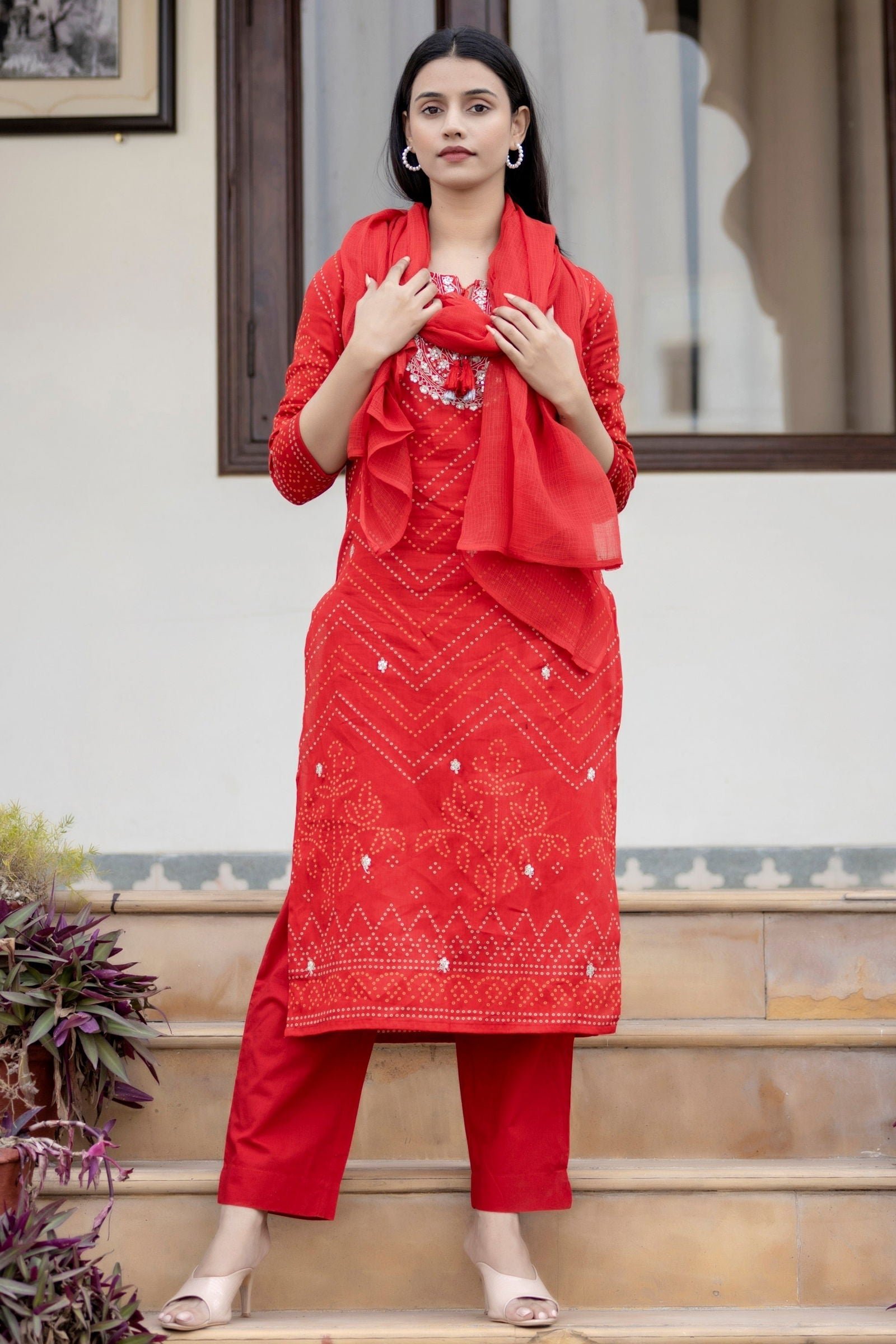 Red_Embroidered_Cotton_Kurta_Pant_Set_With_Dupatta_Set_Of_3_-_Kaajh_-_tag4_-1727192