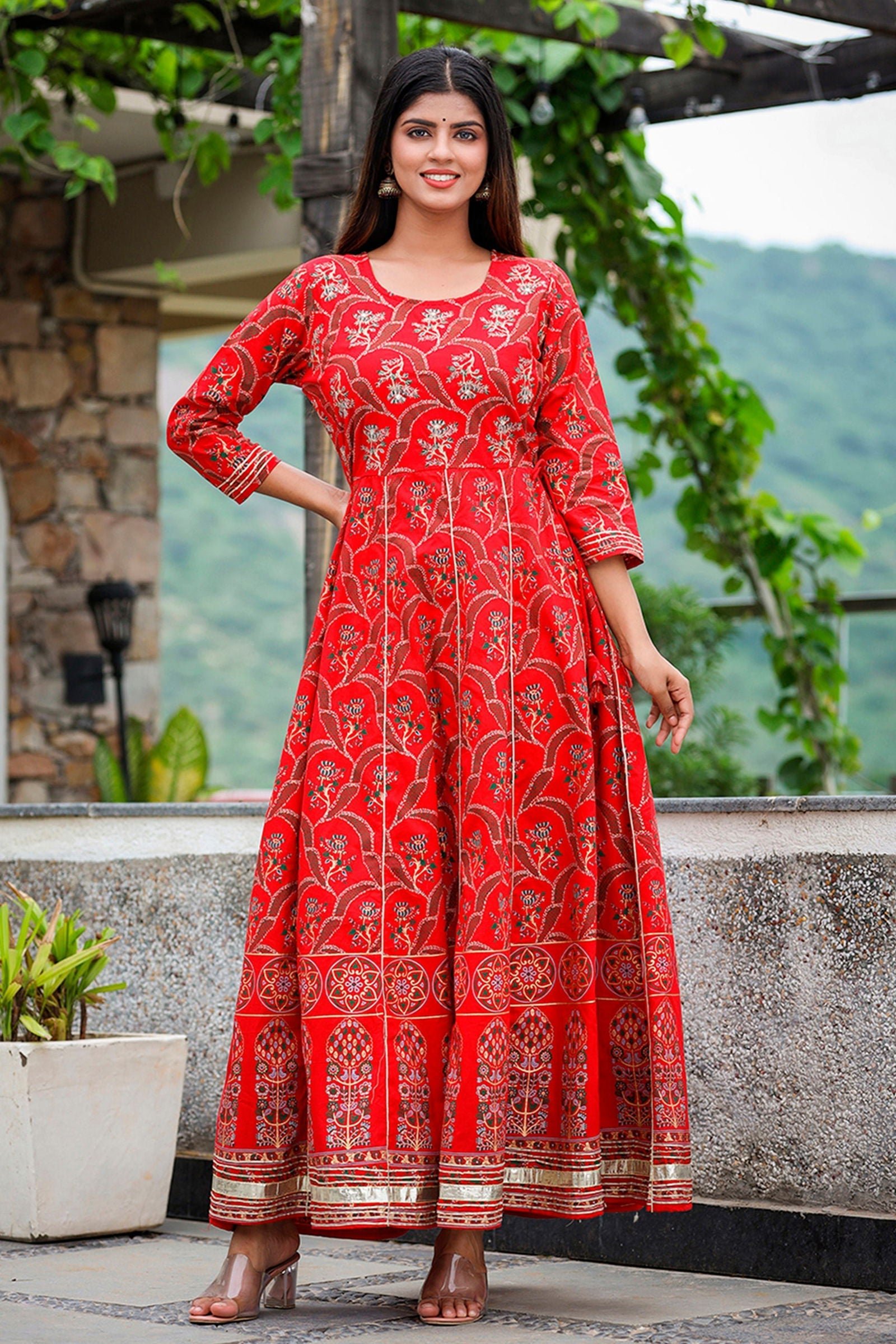 Red_Gold_Printed_Embroidered_Cotton_Ethnic_Dress_set_of_1_-_Kaajh_-_tag4_-1727379