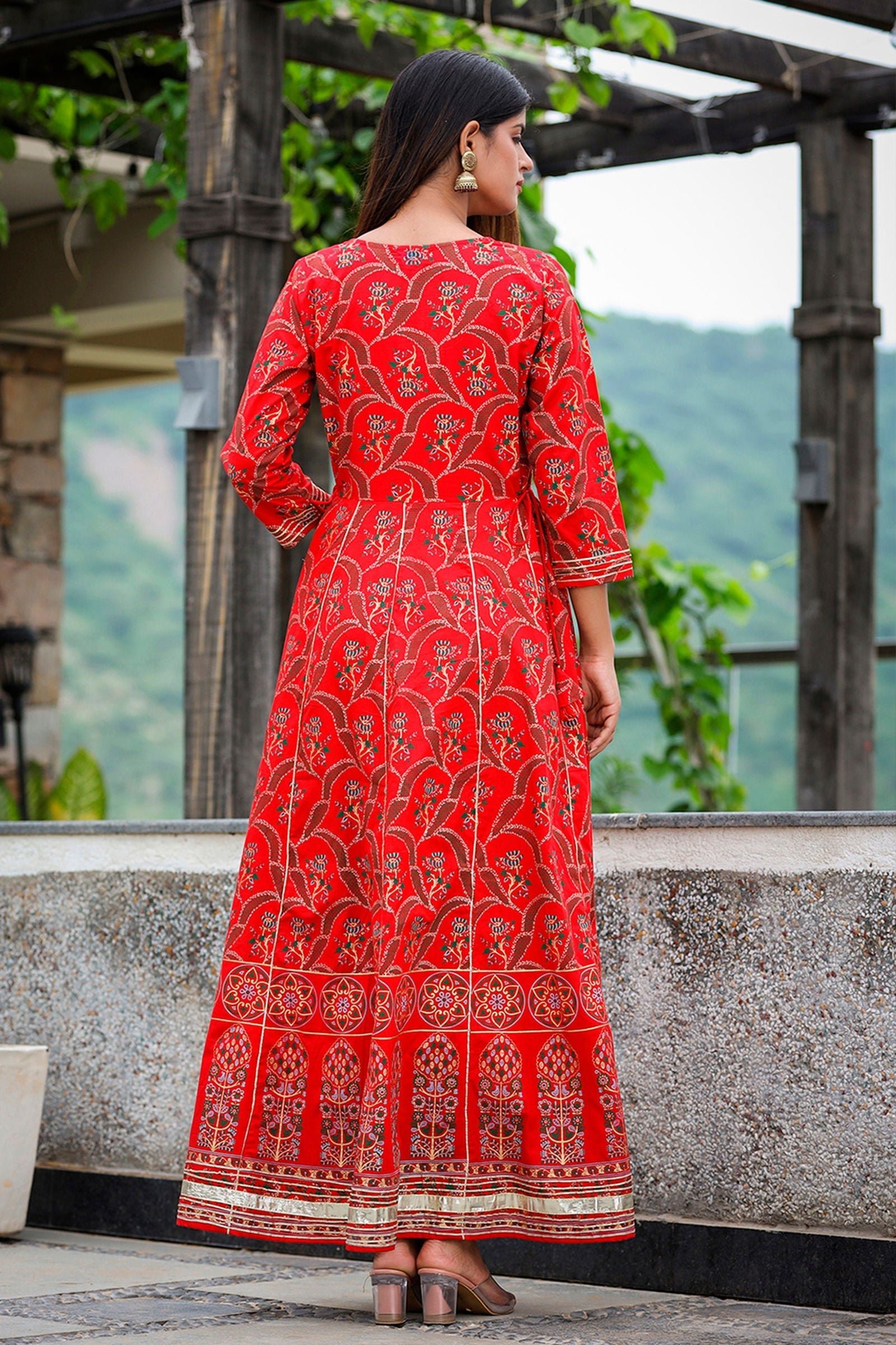 Red_Gold_Printed_Embroidered_Cotton_Ethnic_Dress_set_of_1_-_Kaajh_-_tag4_-1727382