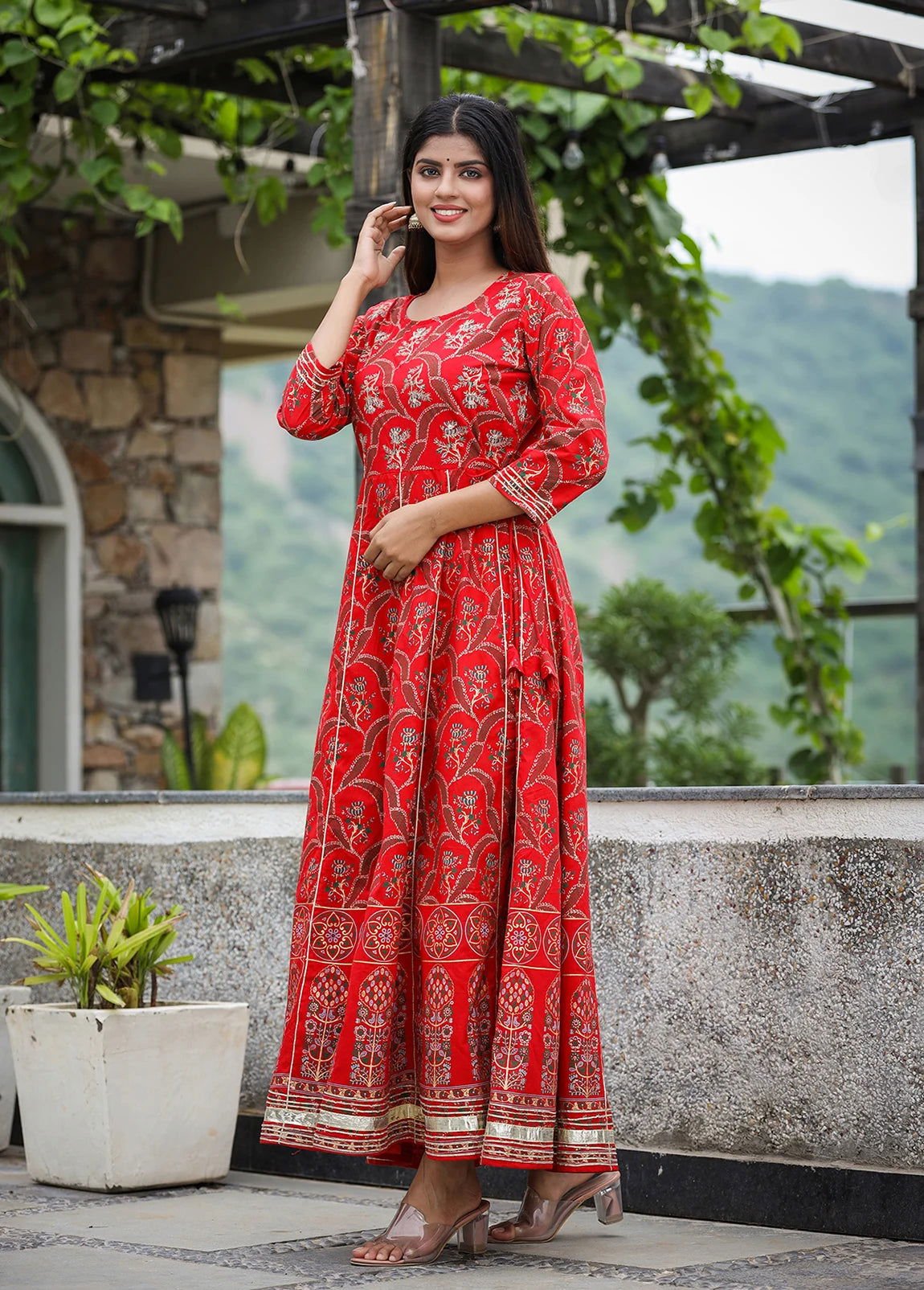 Red_Gold_Printed_Embroidered_Cotton_Ethnic_Dress_set_of_1_-_Kaajh_-_tag4_-1727390