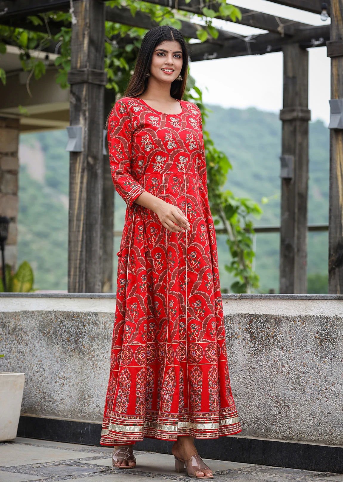 Red_Gold_Printed_Embroidered_Cotton_Ethnic_Dress_set_of_1_-_Kaajh_-_tag4_-1727393
