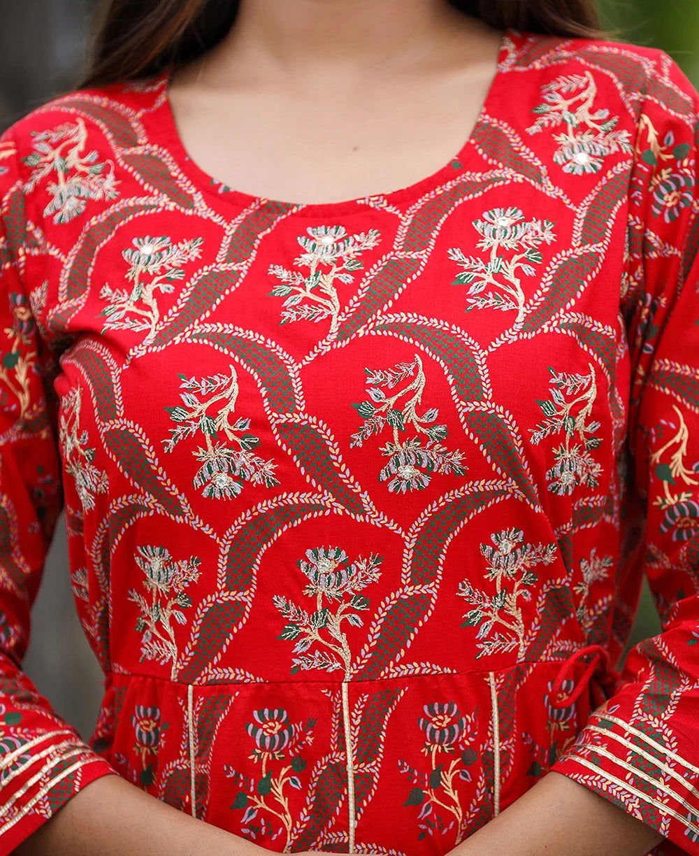 Red_Gold_Printed_Embroidered_Cotton_Ethnic_Dress_set_of_1_-_Kaajh_-_tag4_-1727399