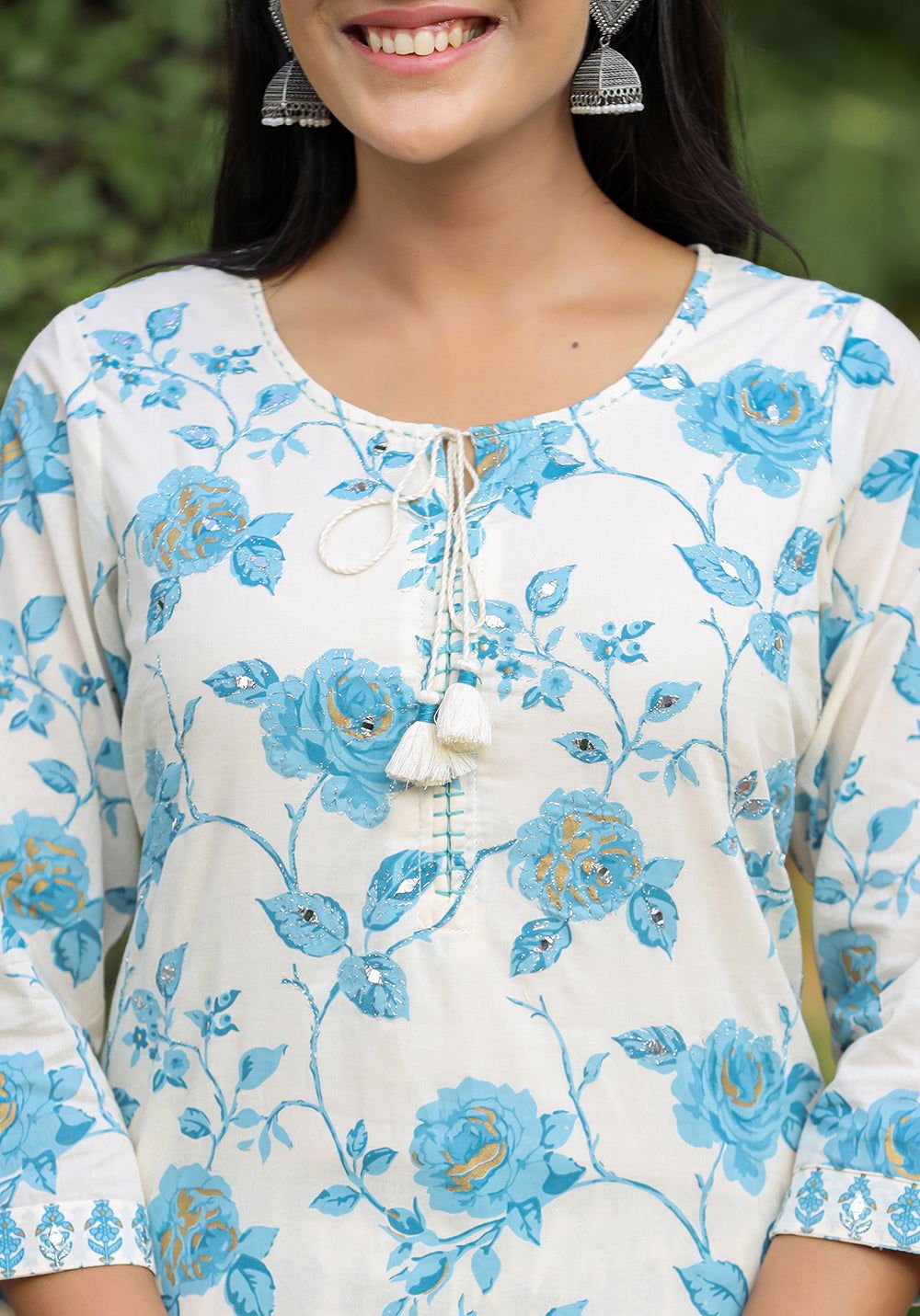 Sky_Blue_Floral_Print_Cotton_Kurta_Pant_Set_With_Dupatta_Set_of_3_-_Kaajh_-_tag4_-1728566