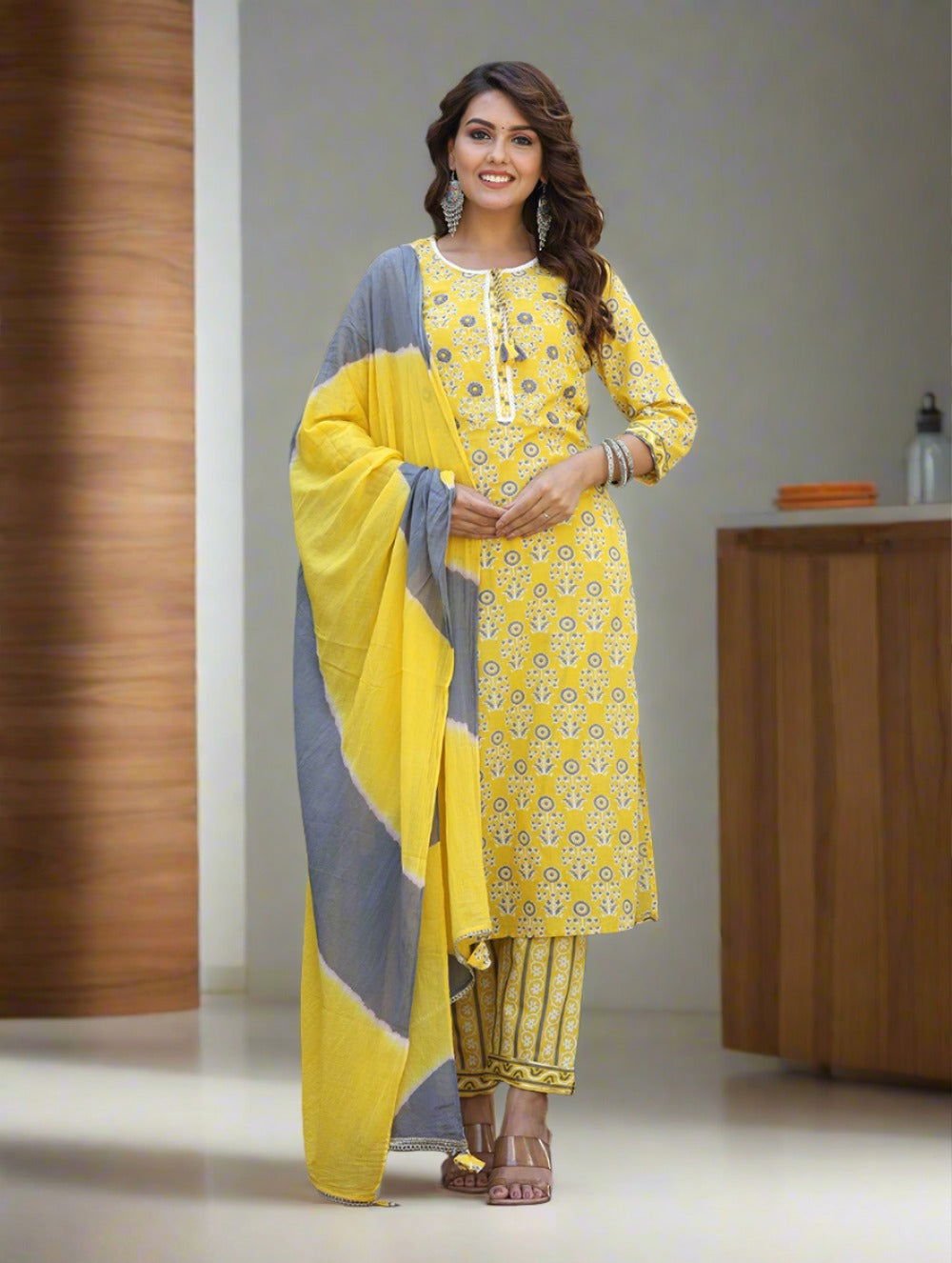 Yellow_Embroidered_Cotton_Kurta_Pant_Set_With_Dupatta_pack_of_3_-_Kaajh_-_tag4_-1731737