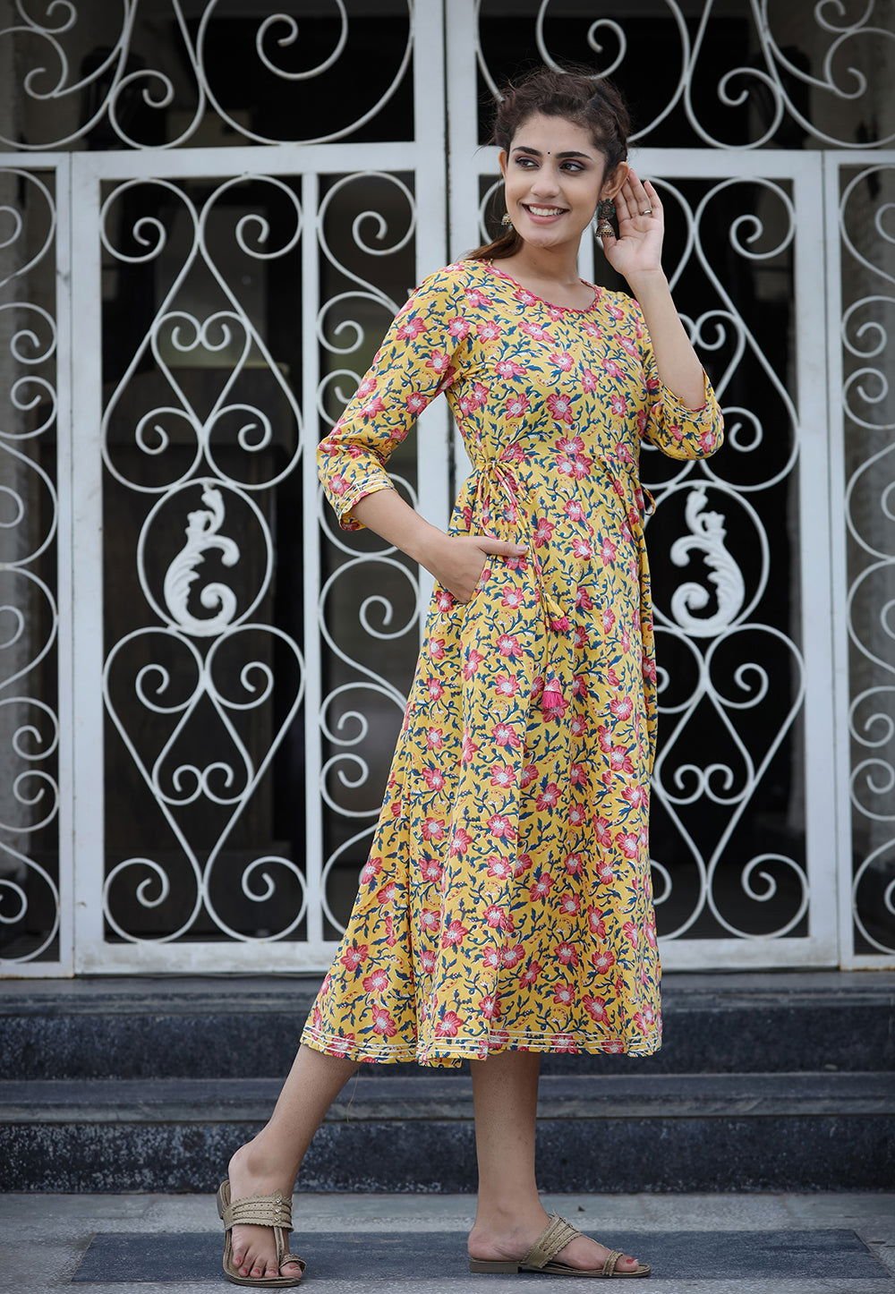 Yellow_Floral_Printed_Cotton_Ethnic_Dresses_pack_of_1_-_Kaajh_-_tag4_-1732065