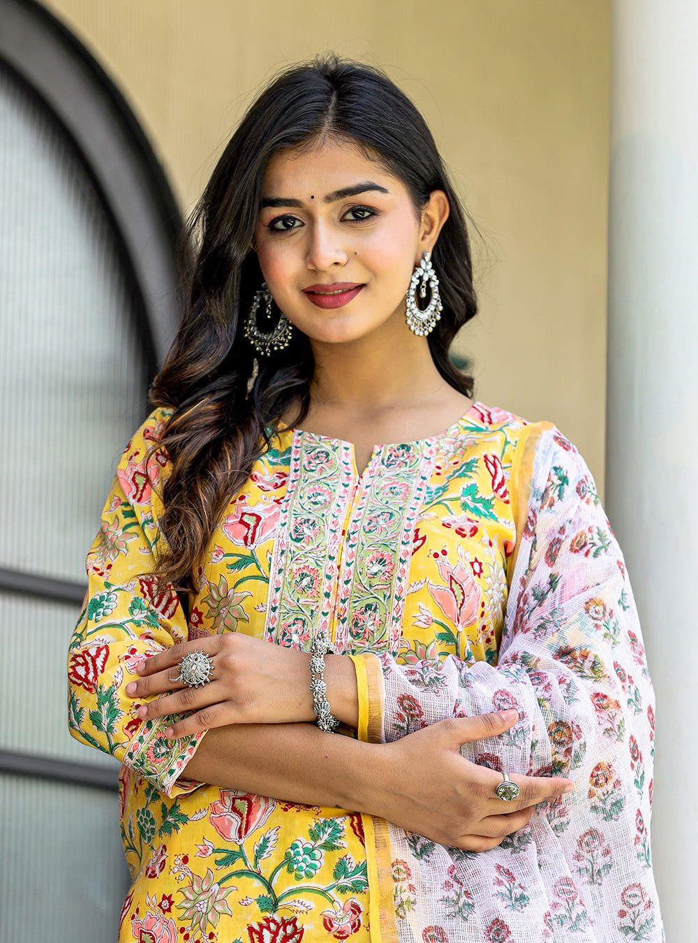 Yellow_Floral_Printed_Cotton_Suit_Set_pack_of_3_-_Kaajh_-_tag4_-1732173